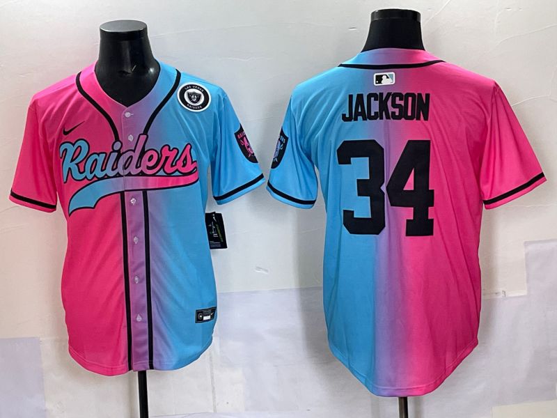 Men 2025 Oakland Raiders 34 Jackson Blue pink Nike Limited NFL Jersey 008